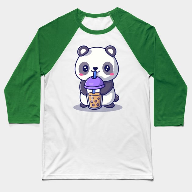 Cute Panda Drinking Milk Tea Boba Baseball T-Shirt by Catalyst Labs